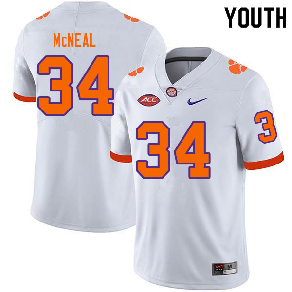 Youth #34 Kevin McNeal Clemson Tigers College Football Jerseys Sale-White
